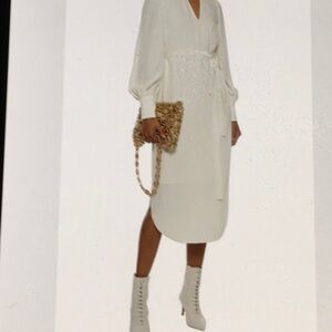 Zimmerman Belted Midi Dress Off-White Crepe